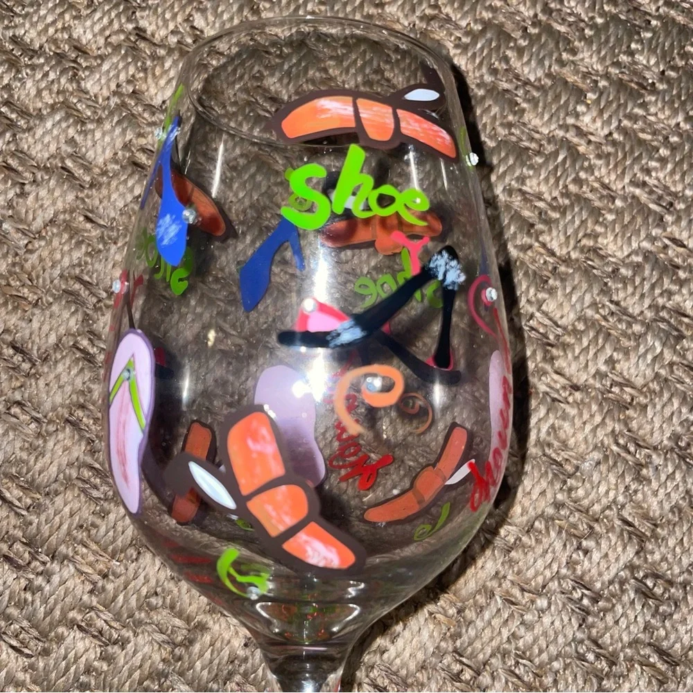 Vintage Lolita Hand-Painted Wine Glass w/Gift Box-Shoe Hound theme. Hand painted